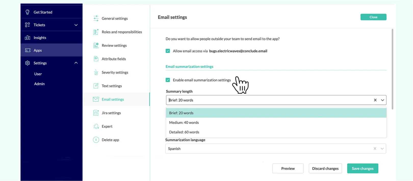 email summarization length