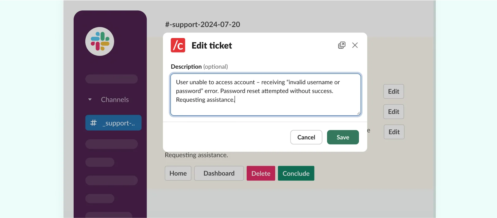 slack ticket summarized by ai