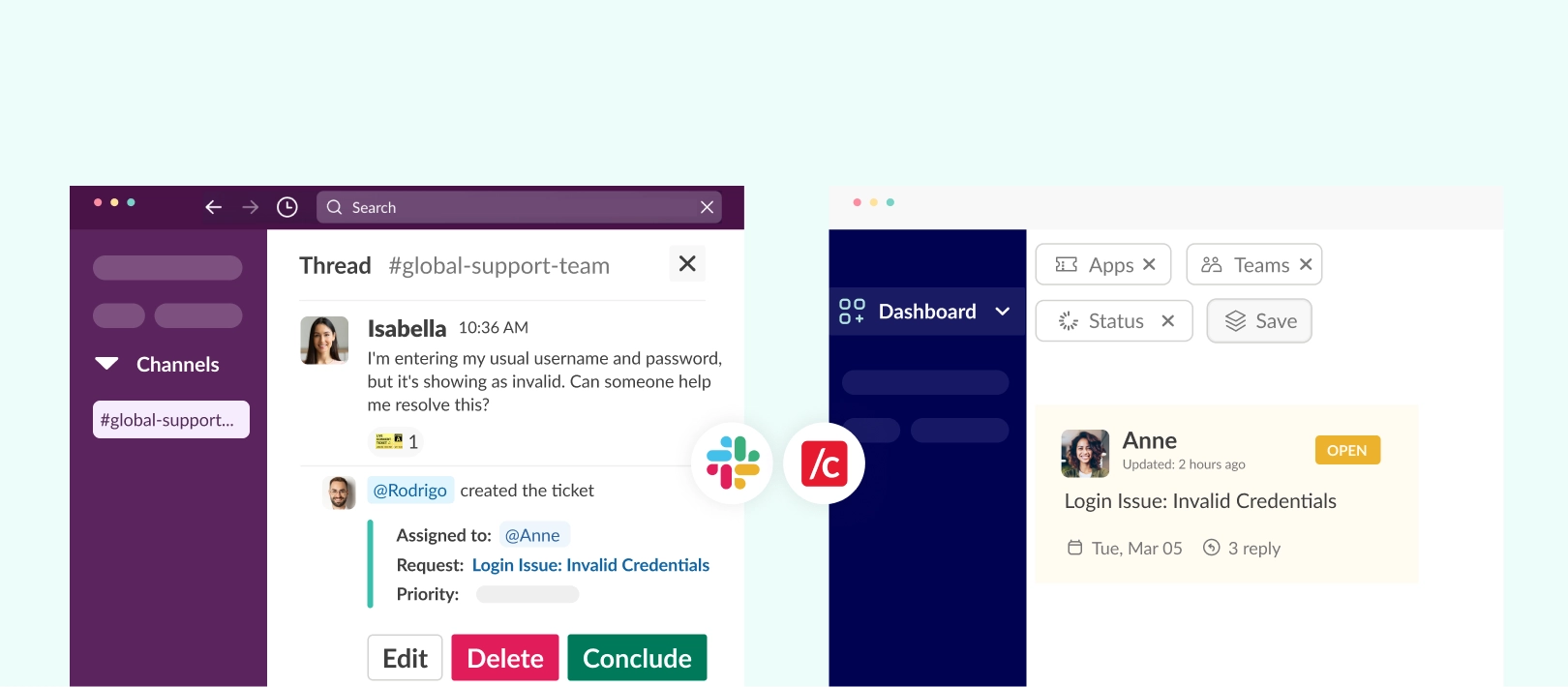 slack ticketing with web dashboard