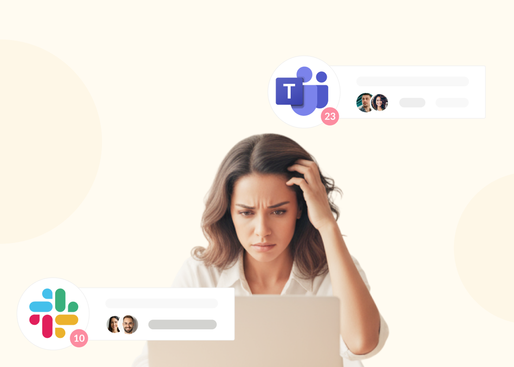 Employee switching between Slack and Microsoft Teams before bridging Slack and Teams