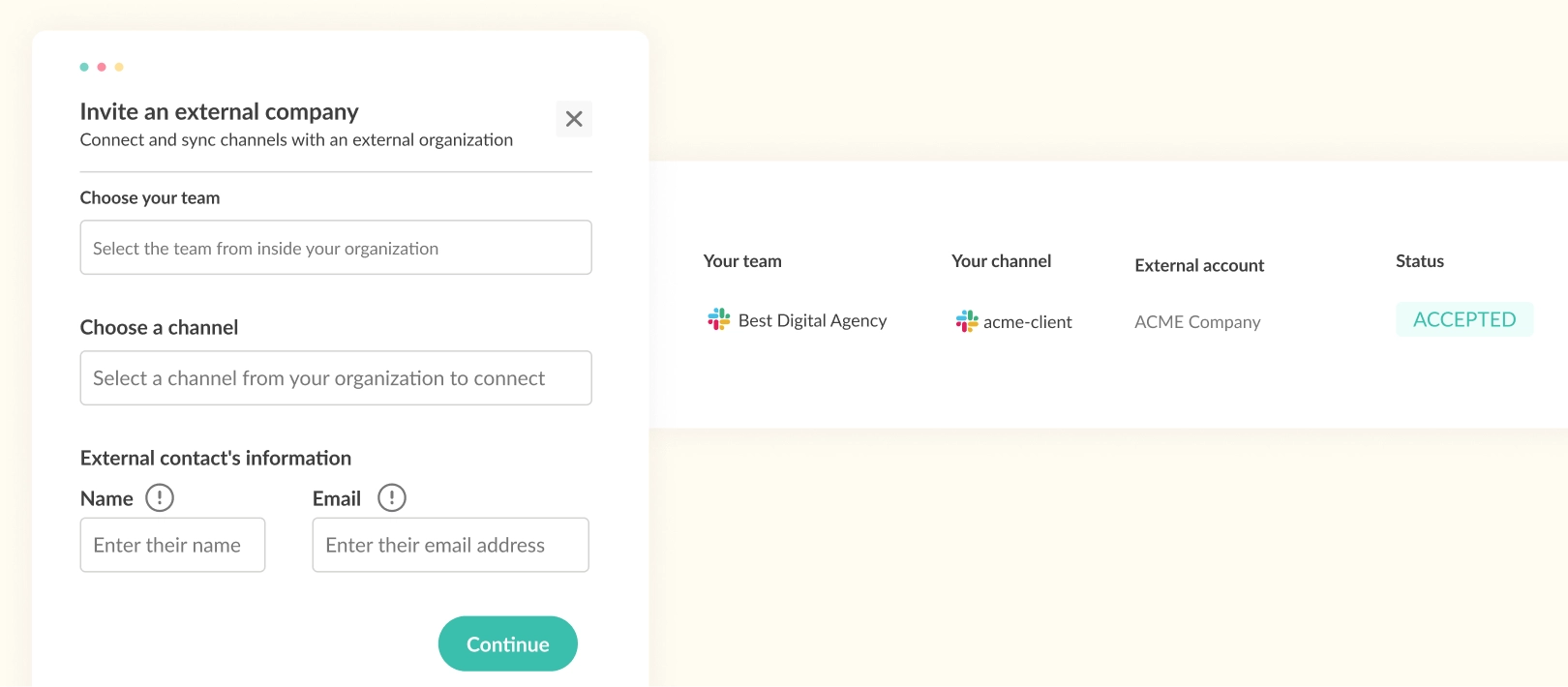connect external connections slack teams