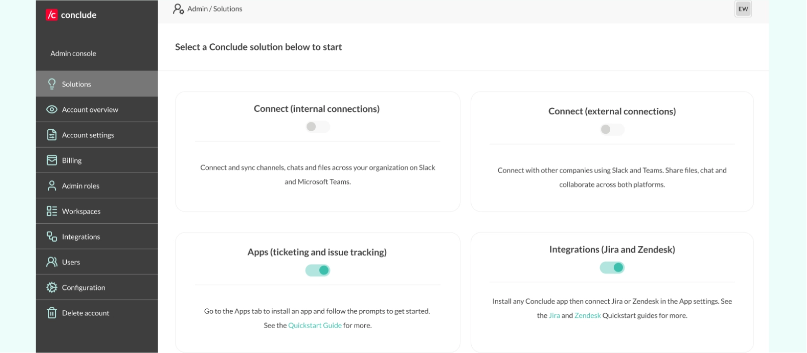 activate conclude apps and jira integration