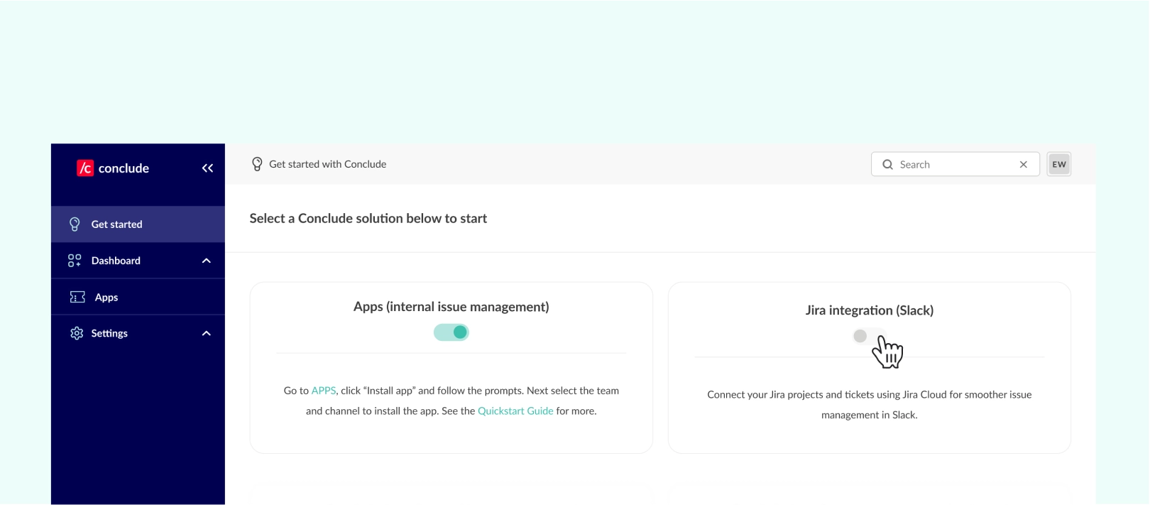 activate conclude apps and jira integration
