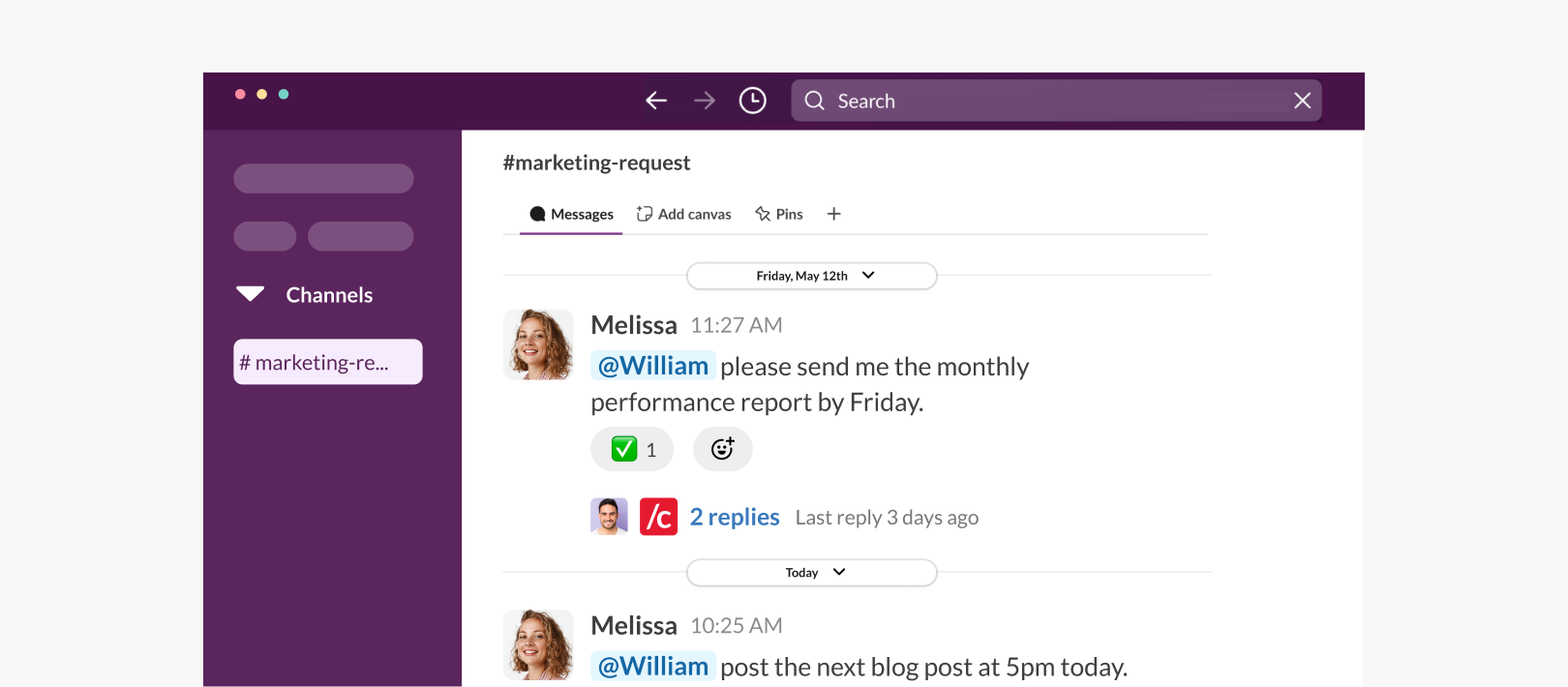 marketing request slack dedicated tasks
