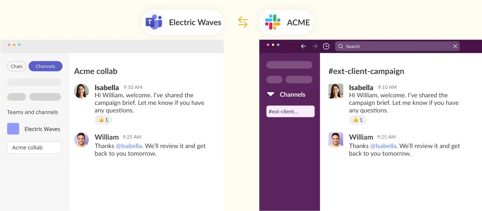 connect slack and teams channels externally
