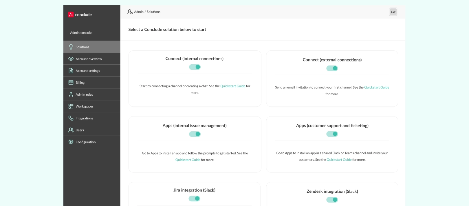 solutions admin console view