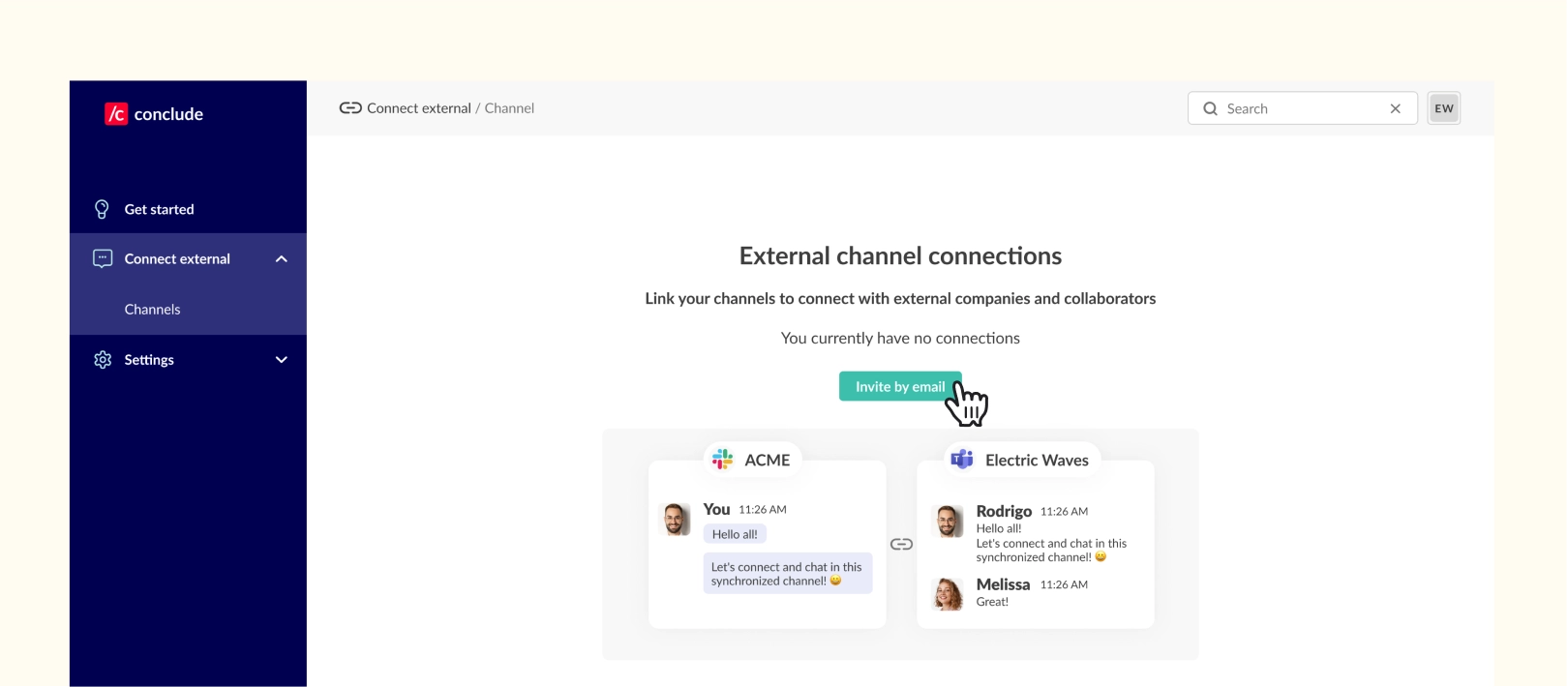 conclude connect invite by email