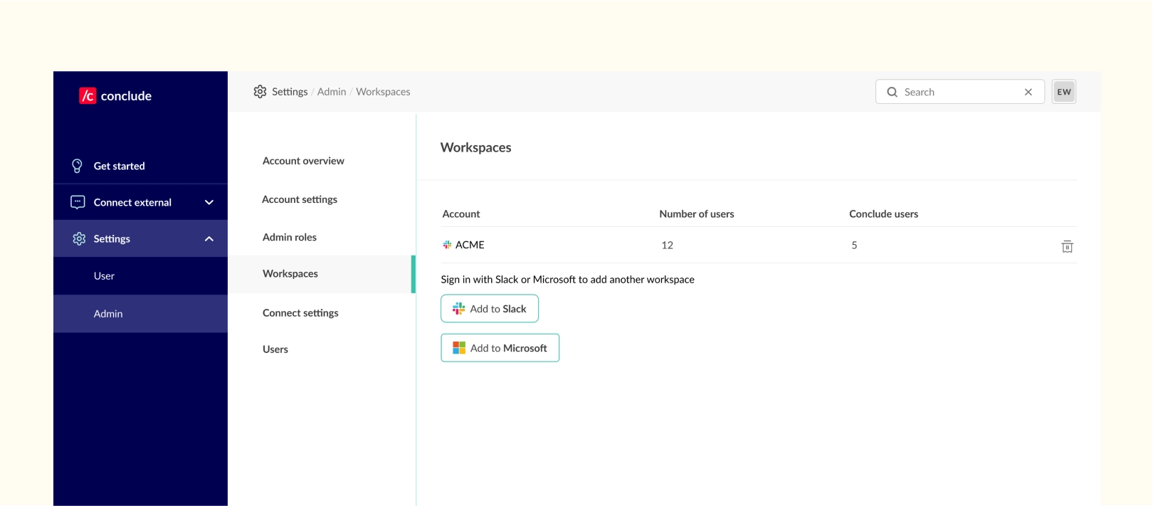 conclude admin settings workspaces