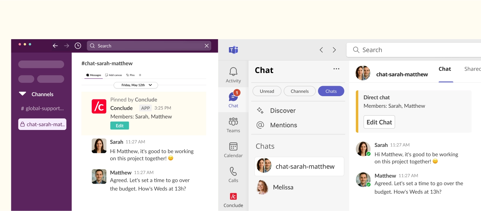 connect microsoft teams chats with slack