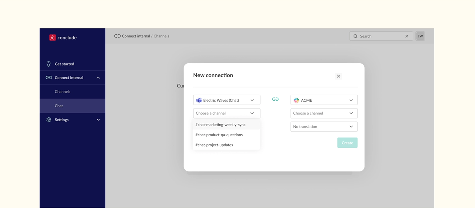 connect existing teams chat to slack