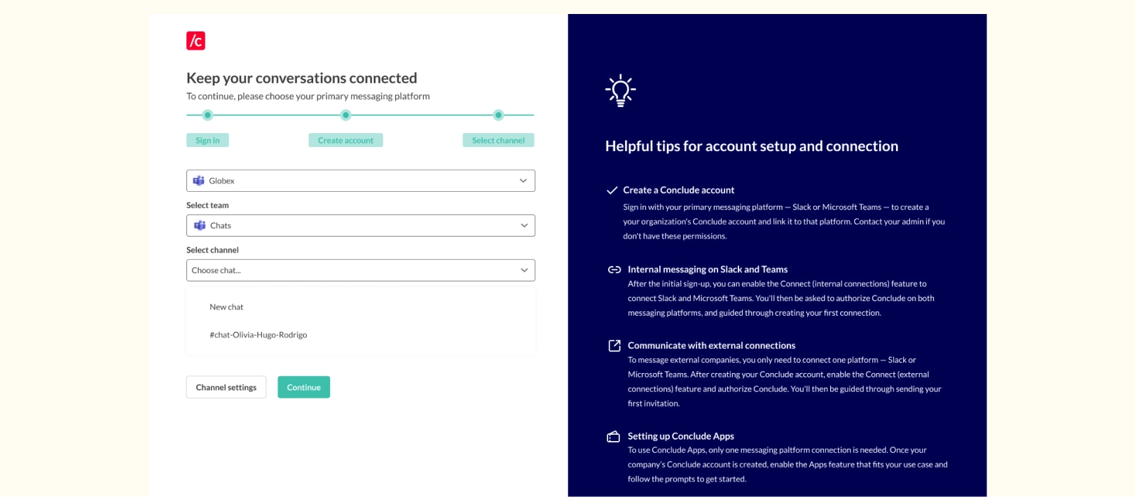 connect team and channel between slack and teams