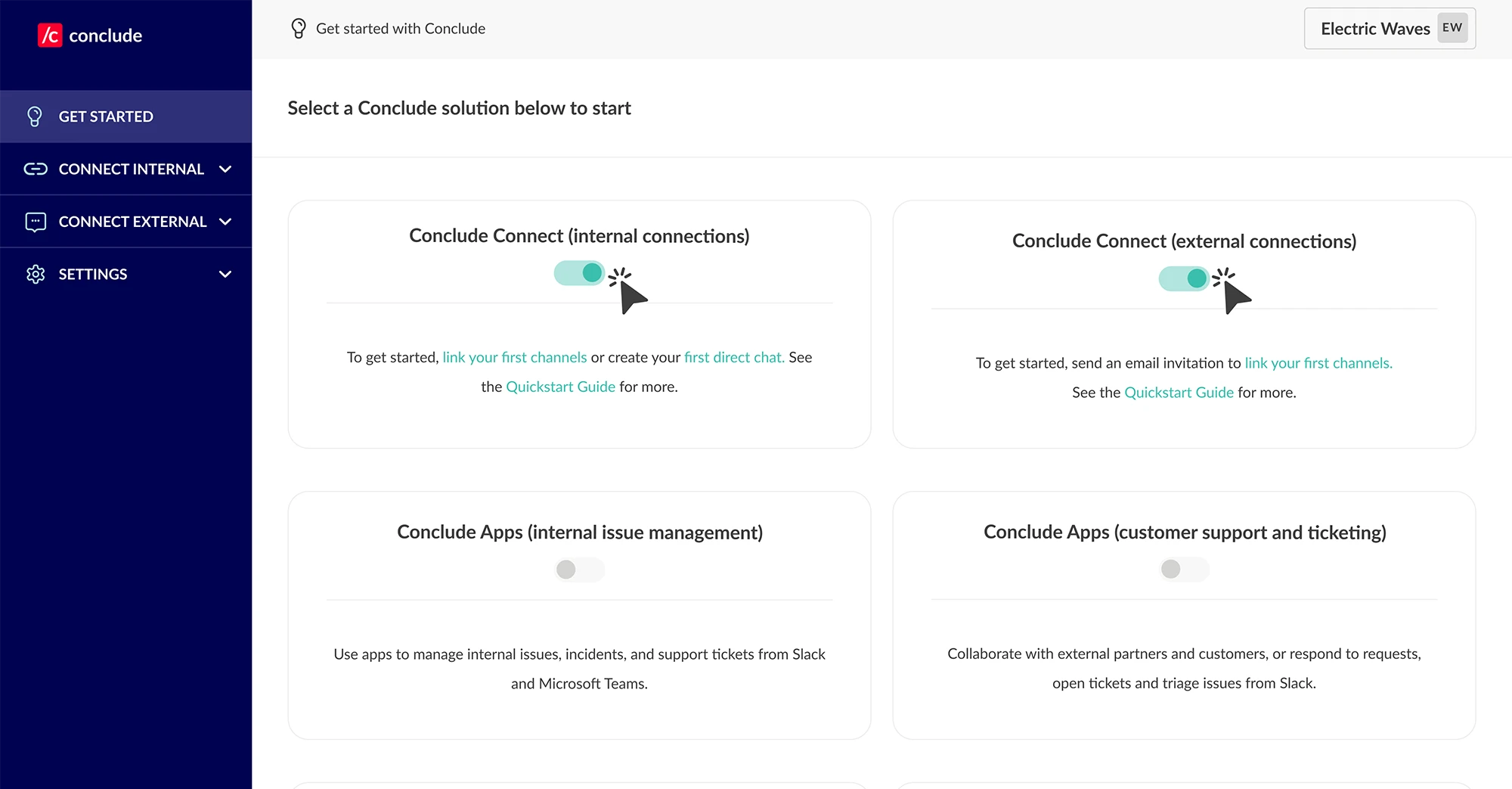 Conclude Dashboard with Conclude Link activated