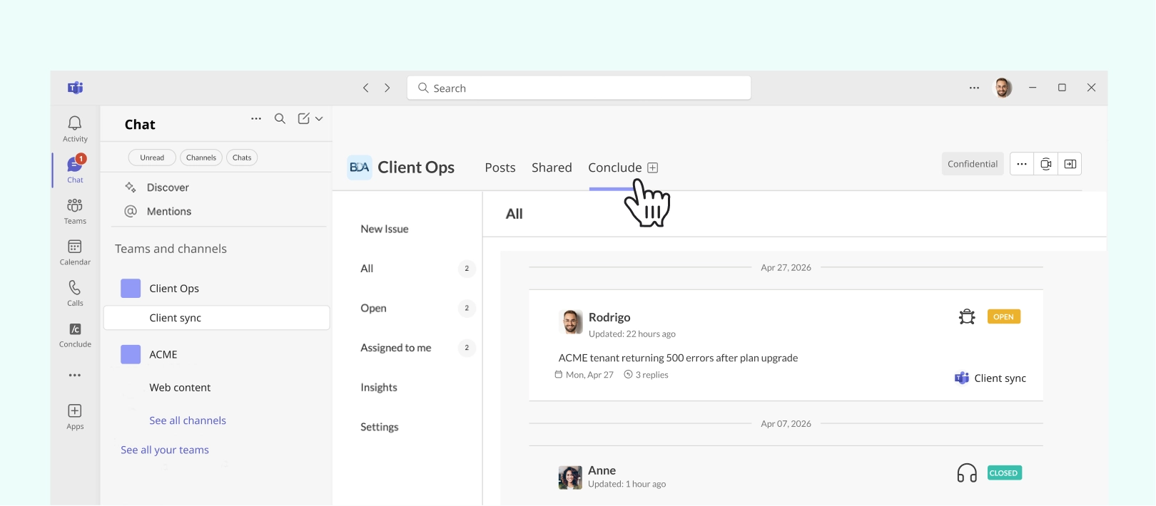 add conclude to the teams ui