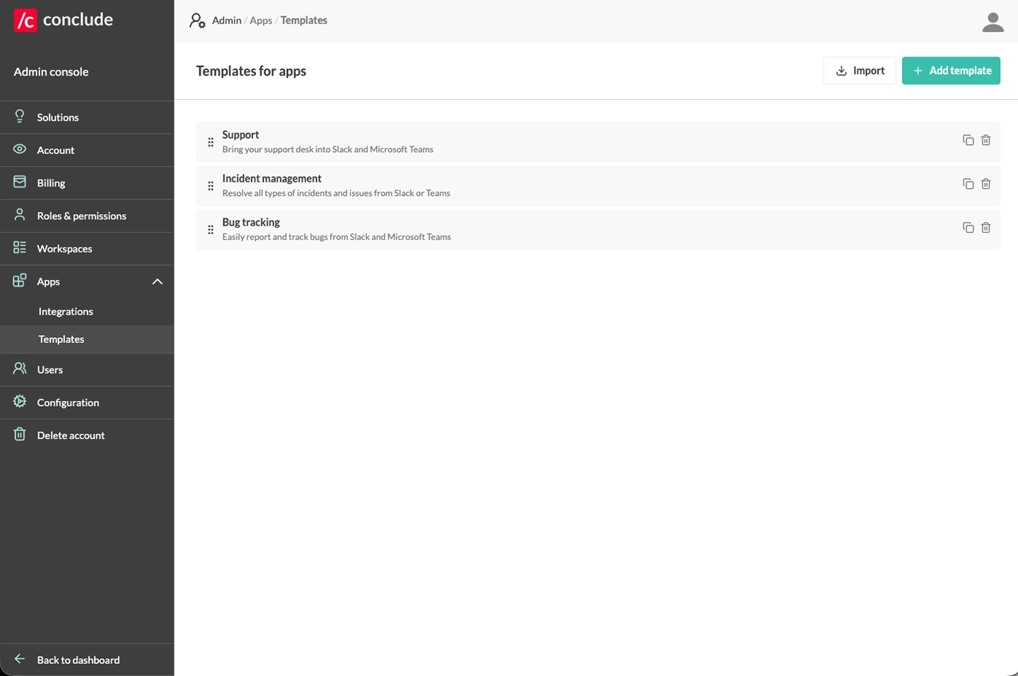 app templates admin console 