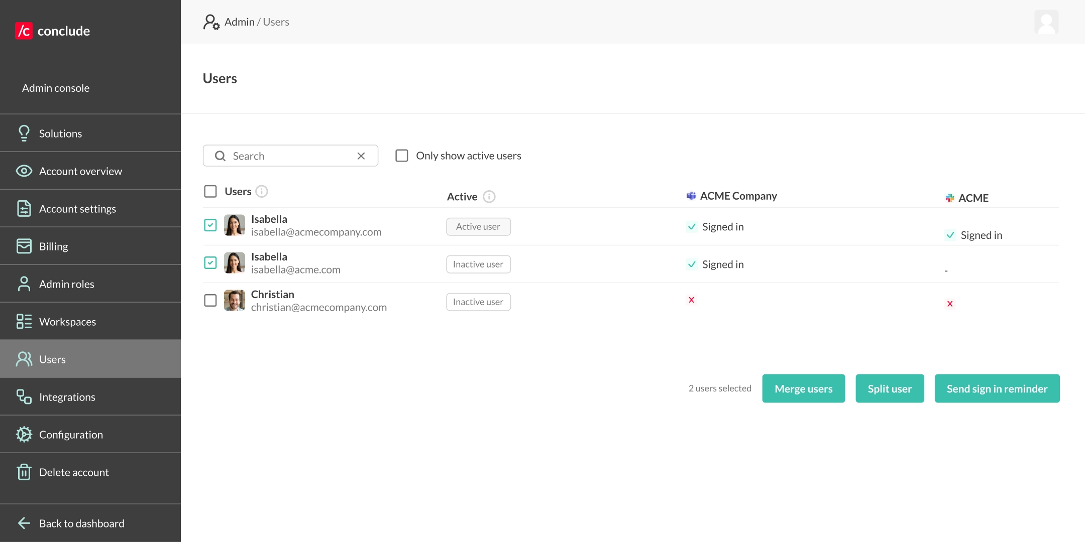 user view for admins merge users