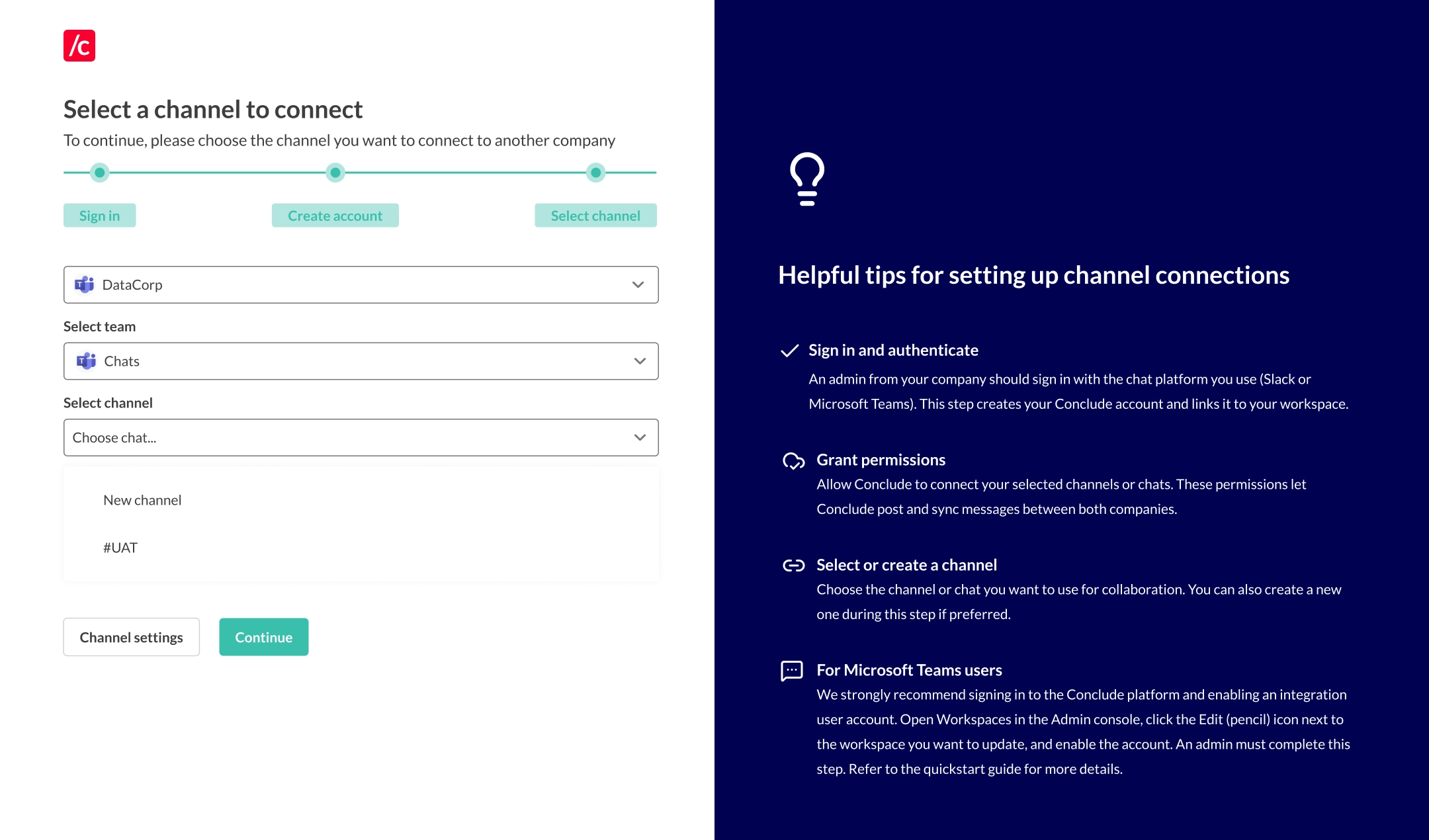 select a channel or chat to connect