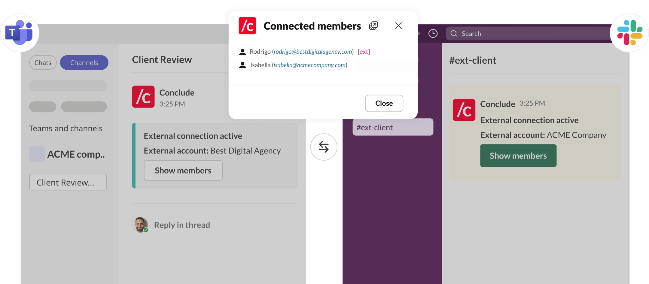 connected members across channels