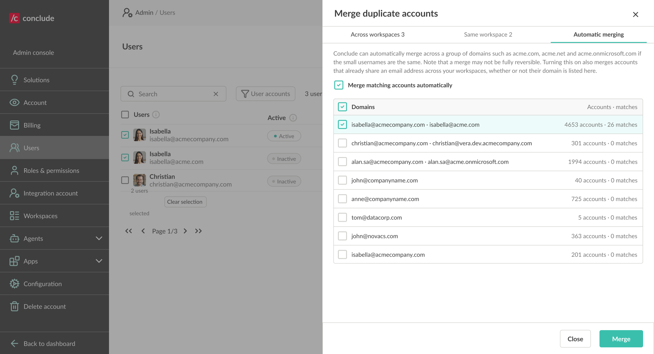 turning on automatic merging for chosen domain pairs