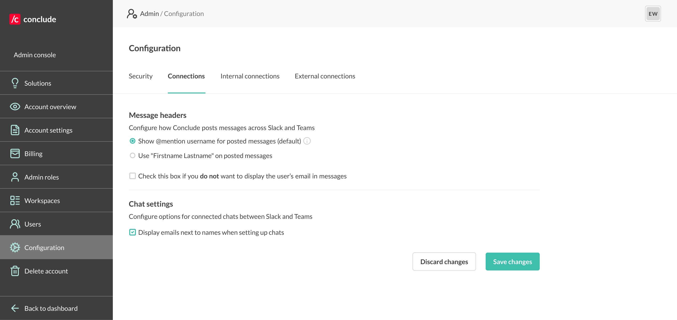 configuration message header settings