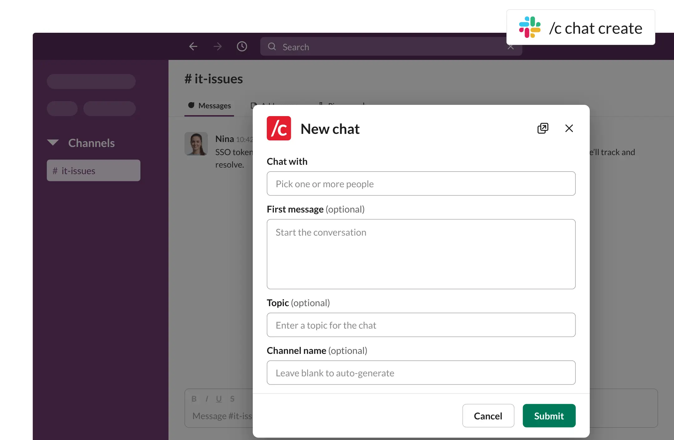 starting a cross platform chat by picking members and naming it