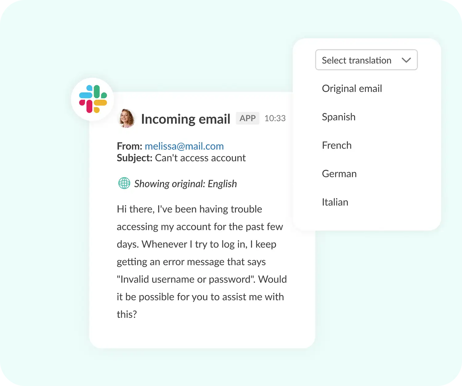 summarize and translate emails in Slack