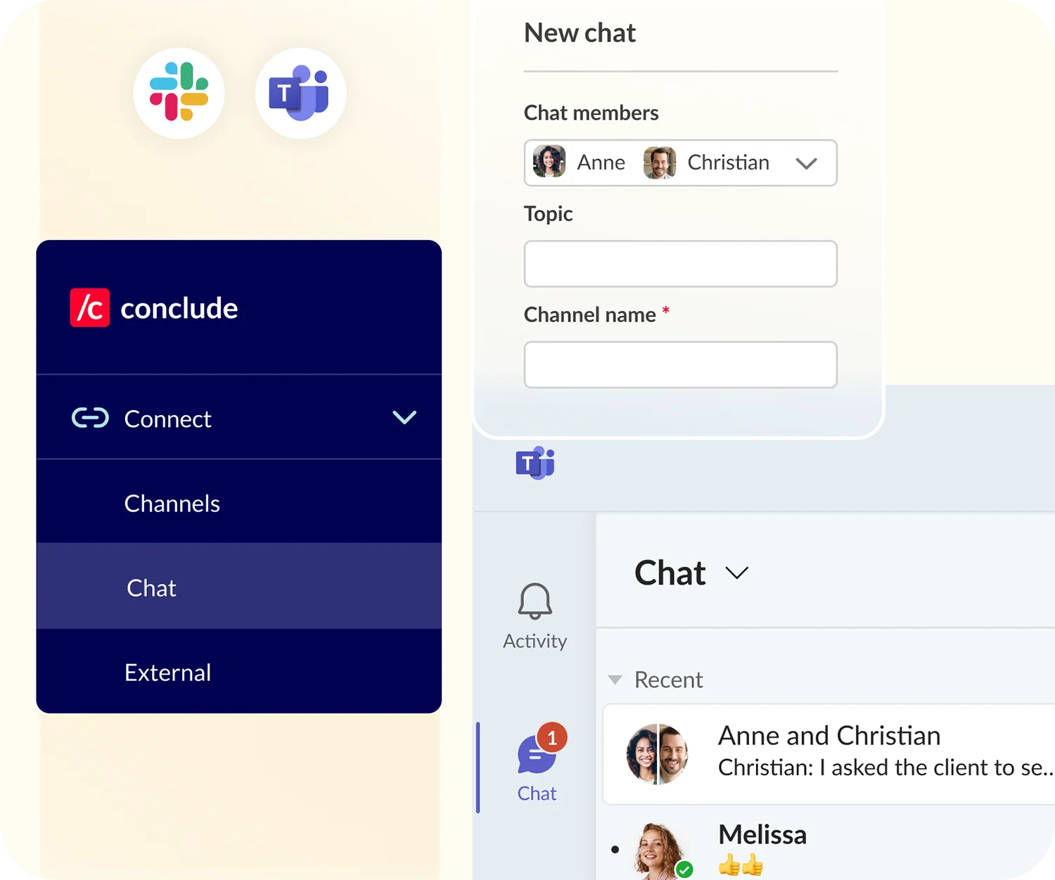 chat on slack and microsoft teams
