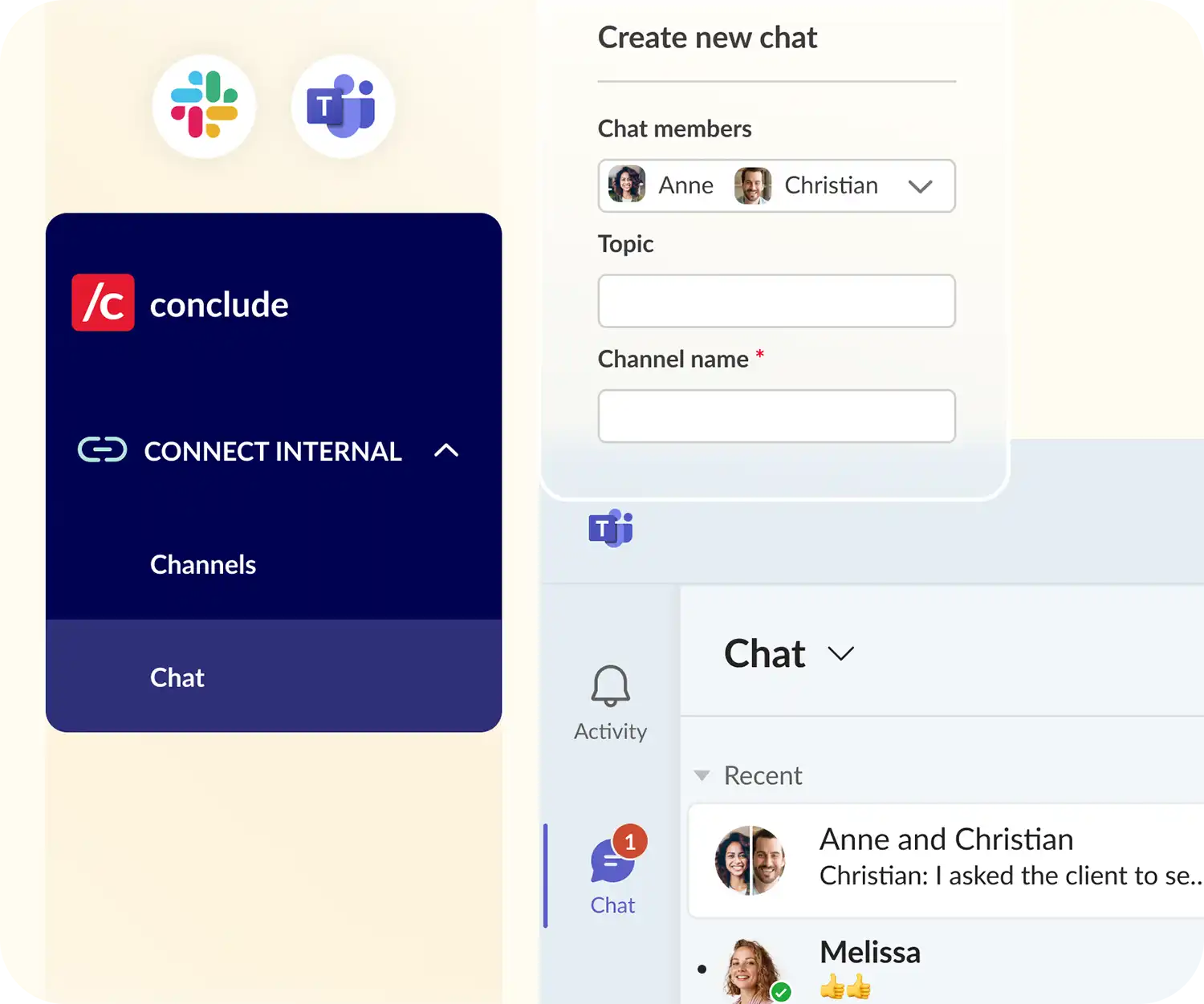 chat on slack and microsoft teams