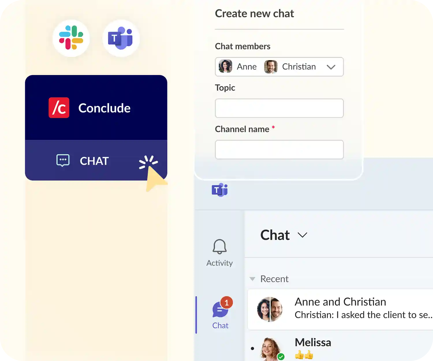 chat on slack and microsoft teams