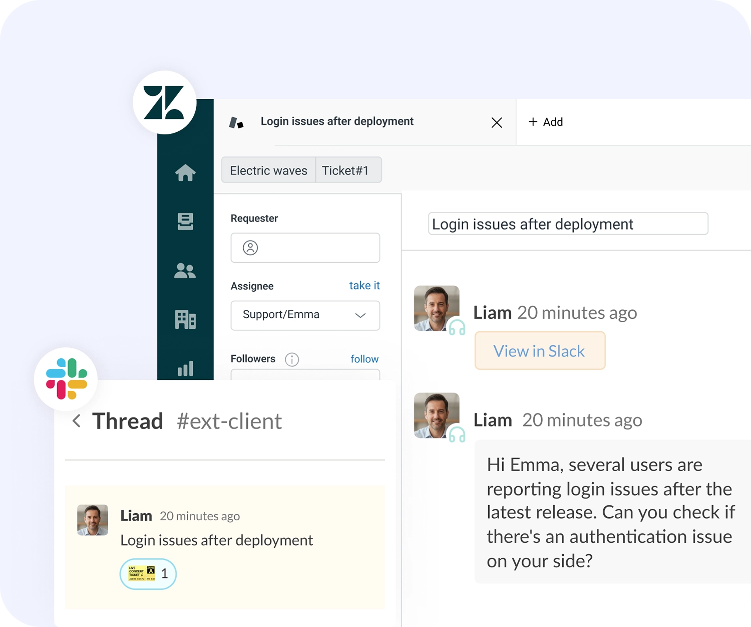 slack zendesk and teams integration for connected apps