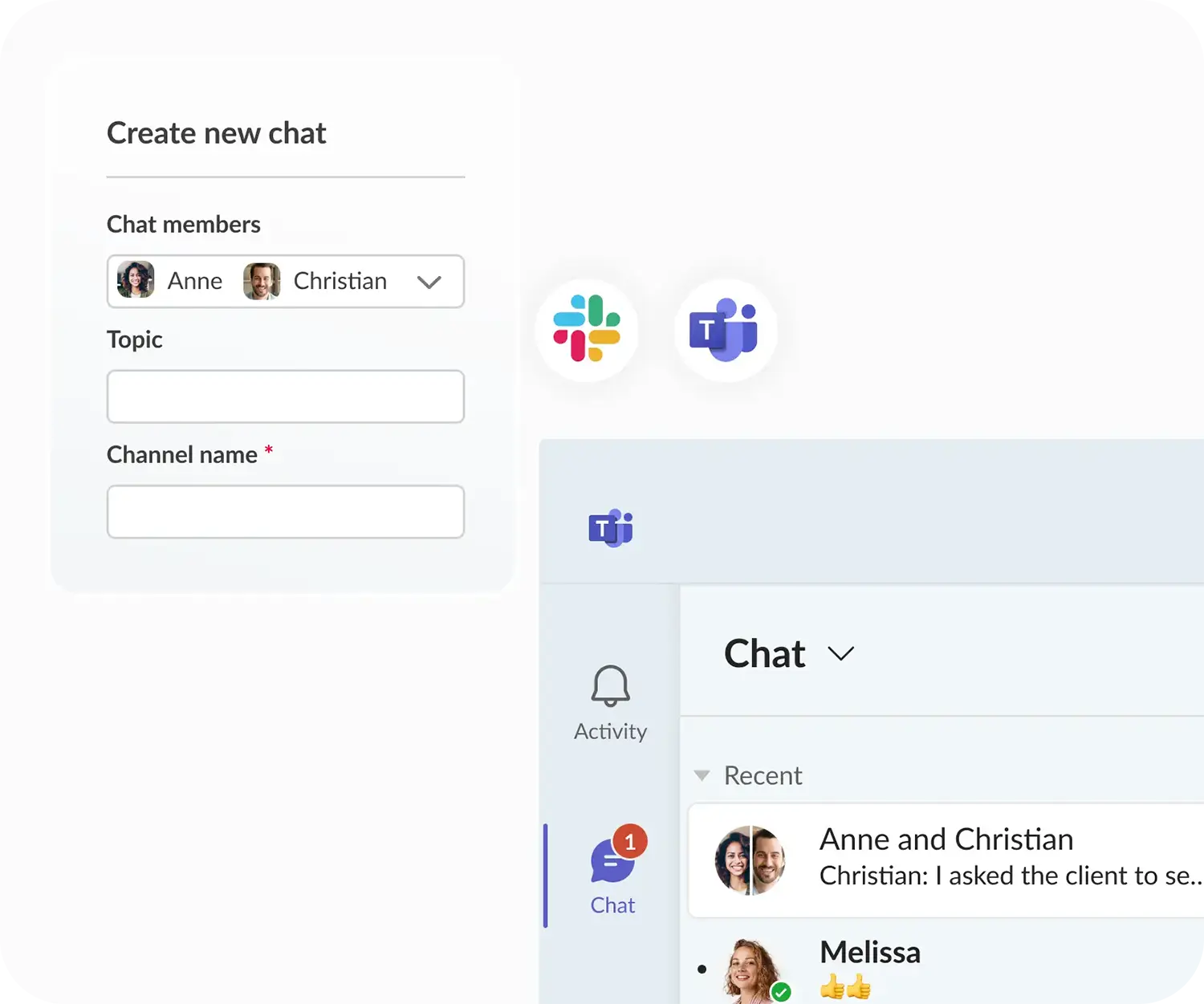 direct chat on slack and teams