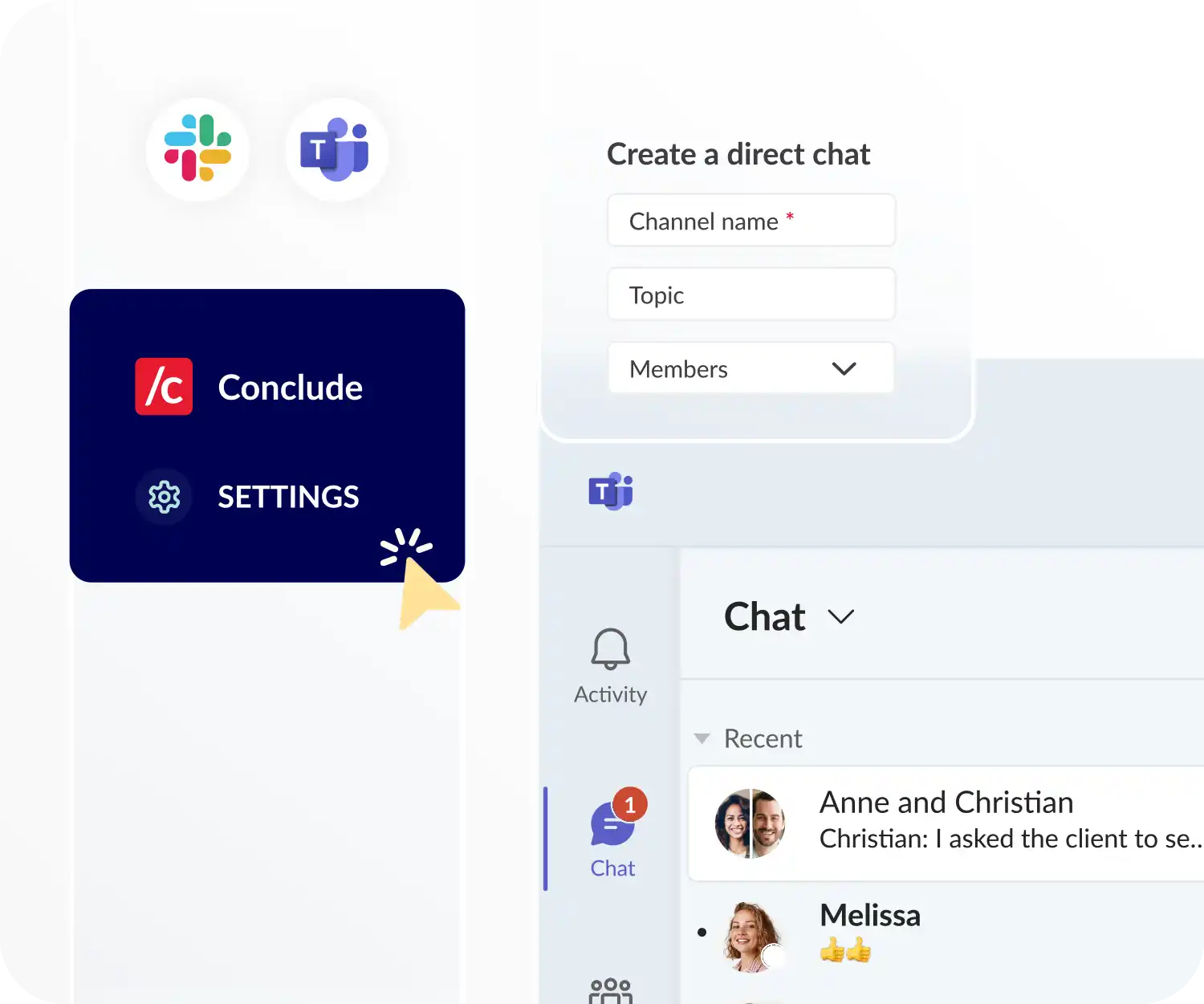 direct chat on slack and teams