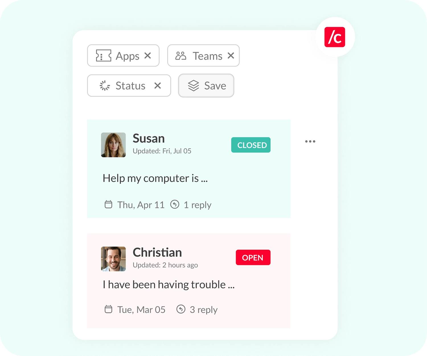 support tickets dashboard view