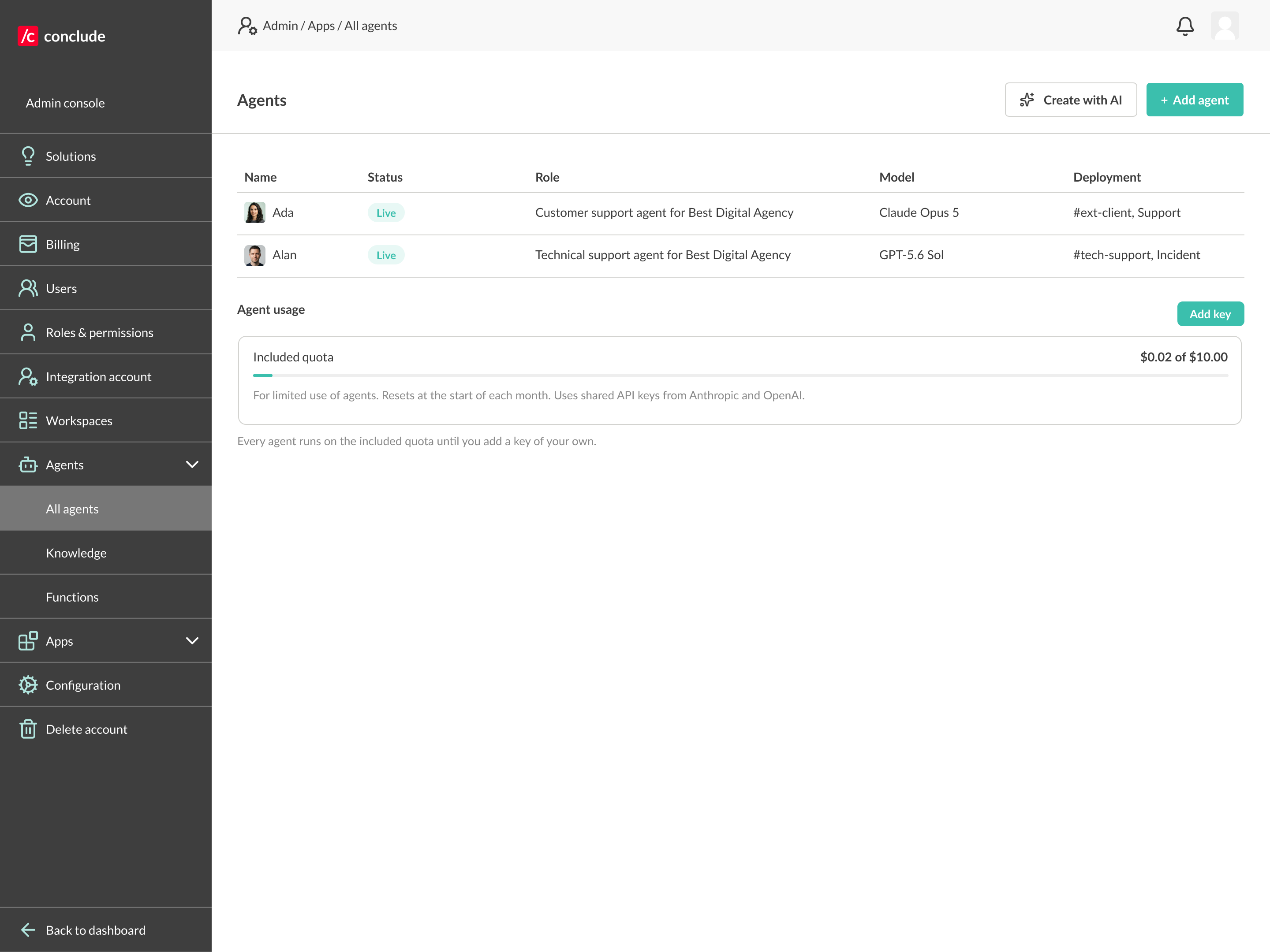 agents overview where ai teammates and their models are managed