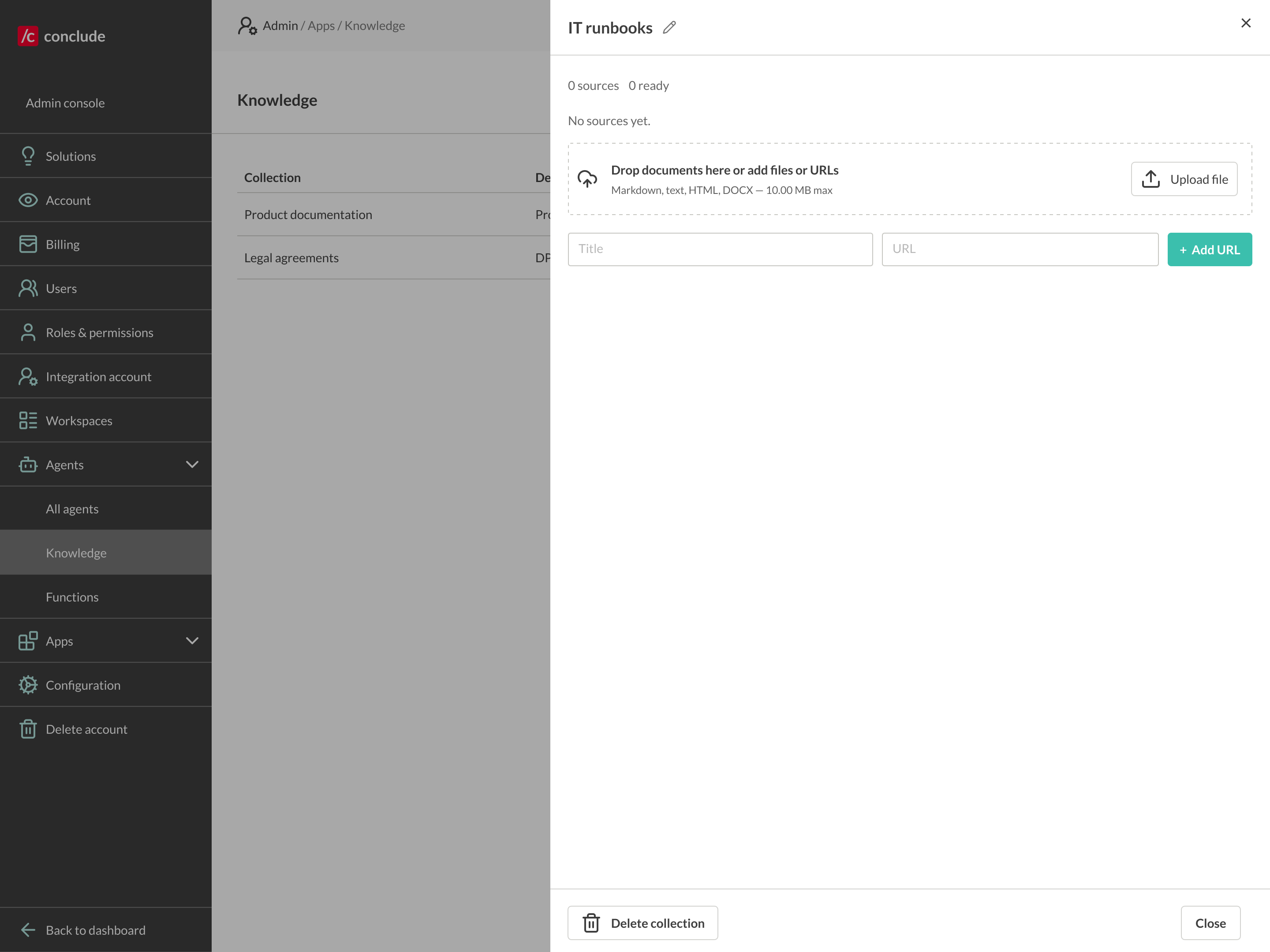 adding files or urls as sources to a new knowledge collection