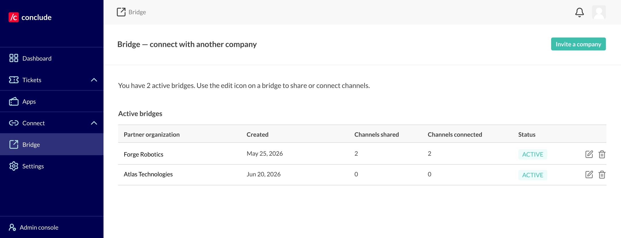 bridge connect with another company