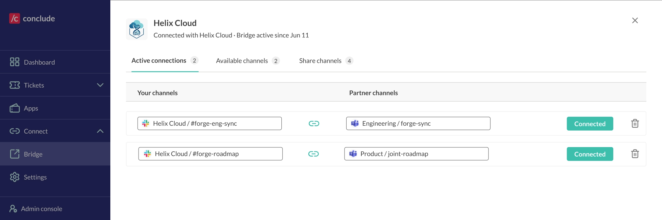 share and manage channel connections