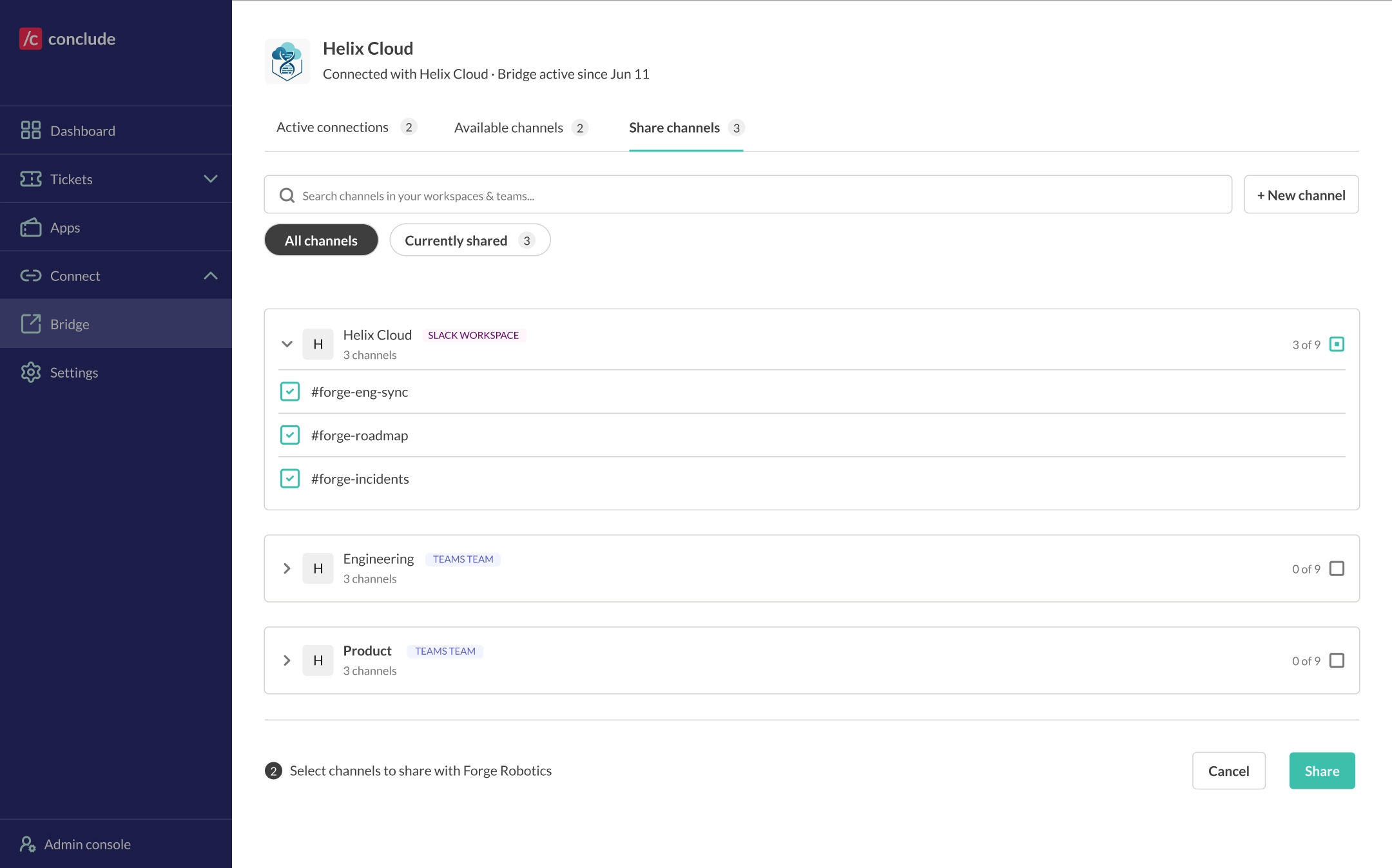 manage bridge channel connections