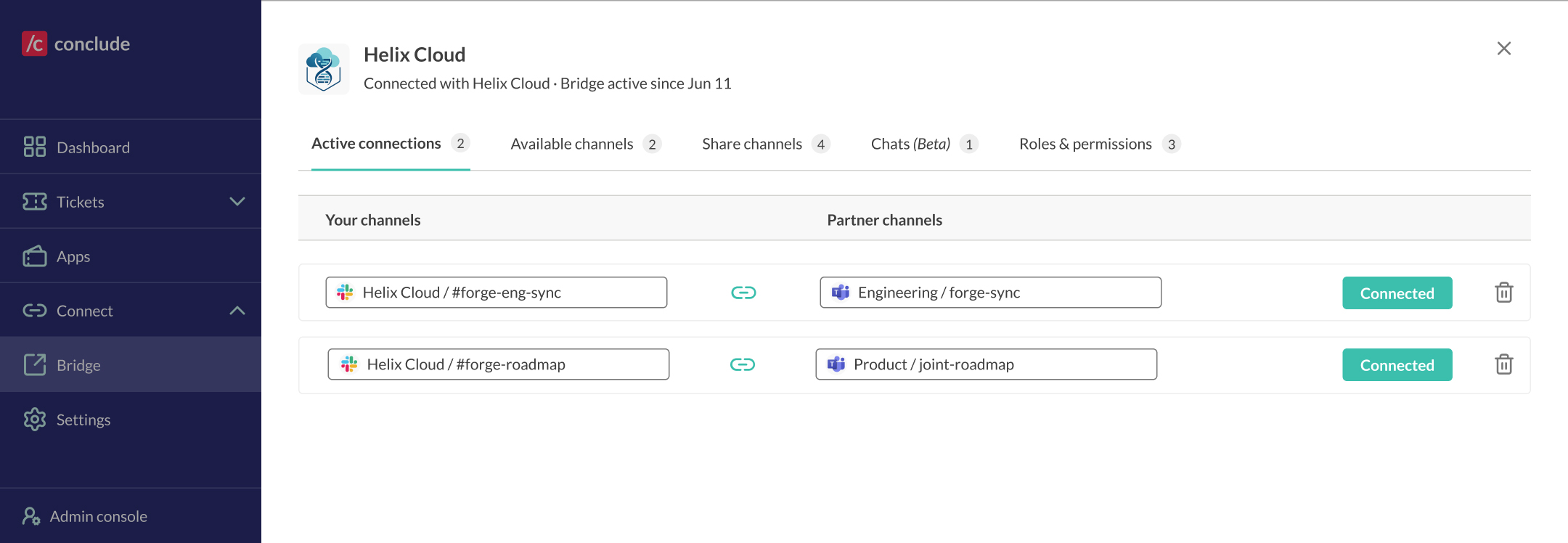 share and manage channel connections