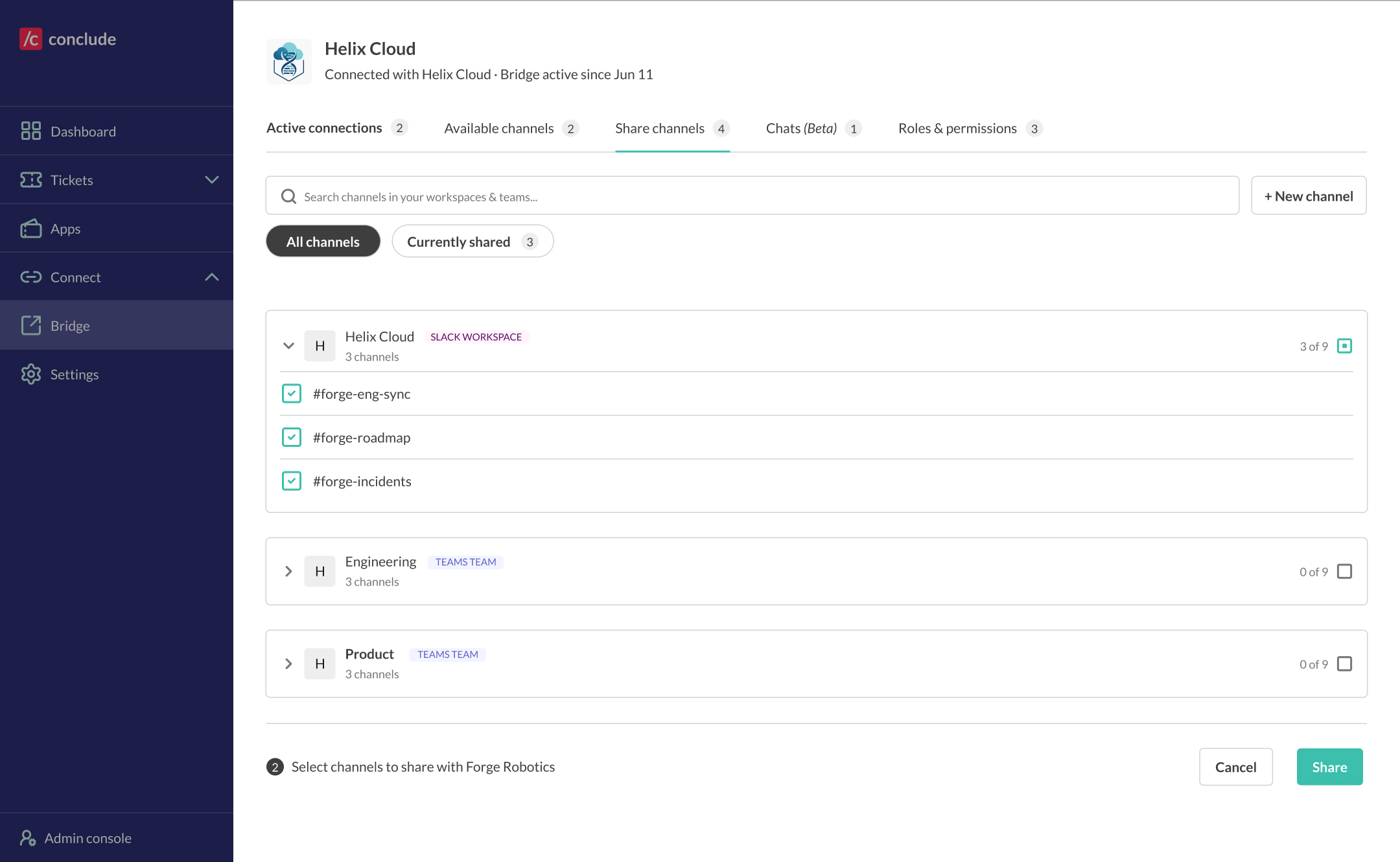 manage bridge channel connections
