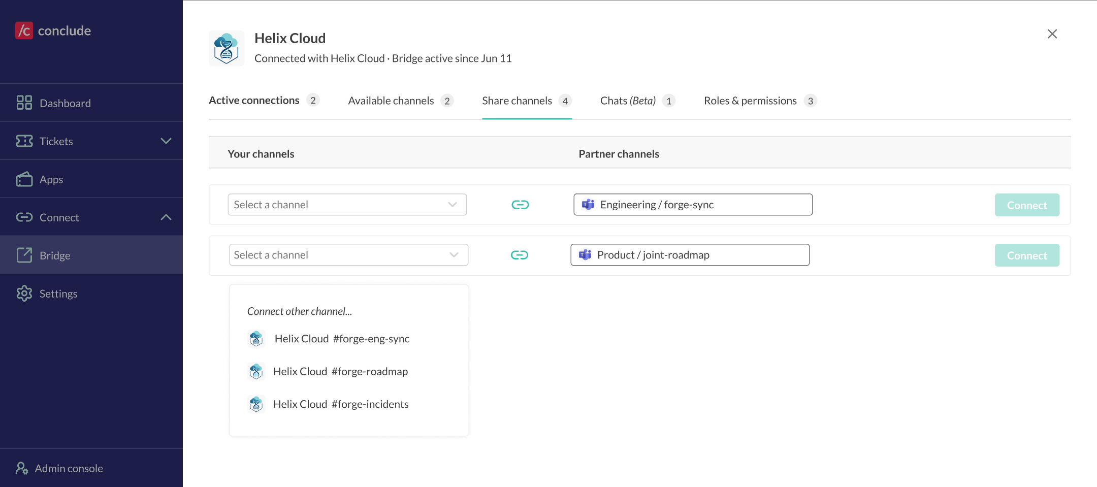 manage and connect shared channels