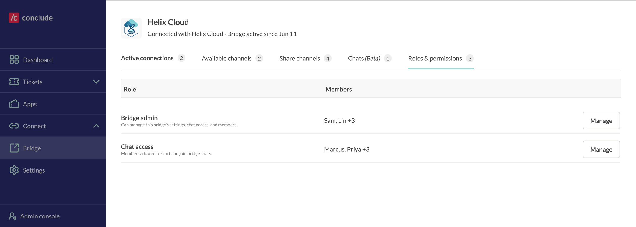 roles and permissions for bridge
