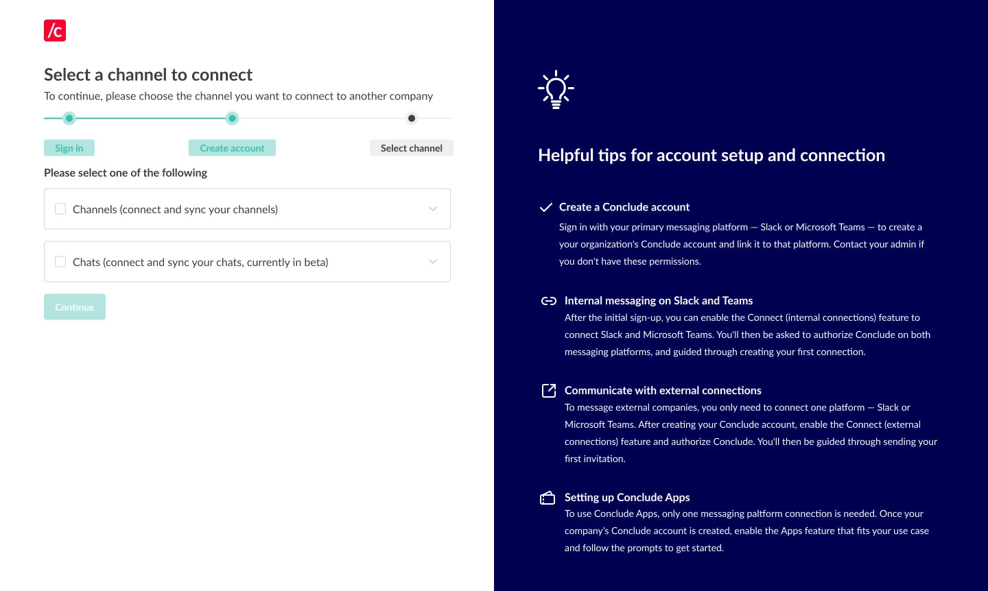 select a connection type