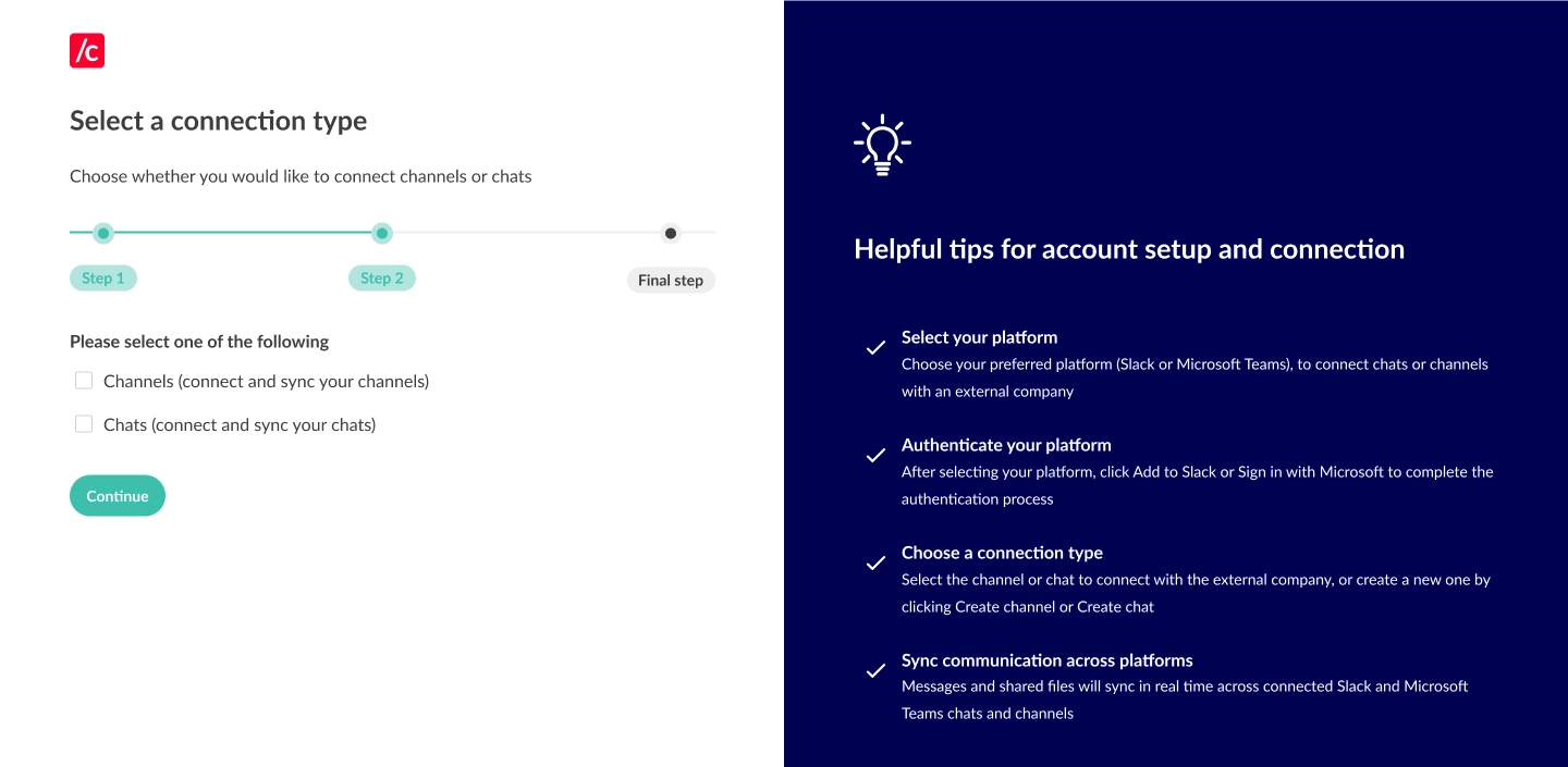 select a connection type