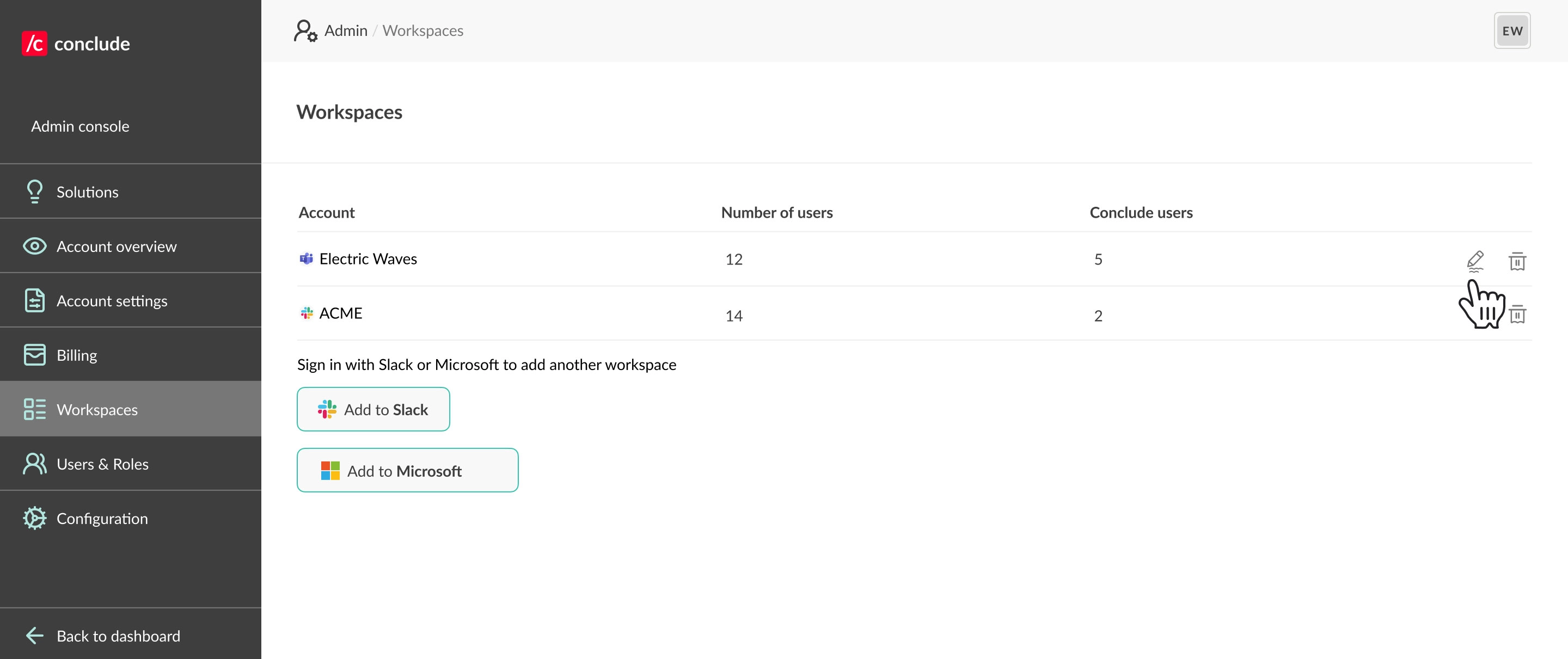 workspaces tab enable integration account
