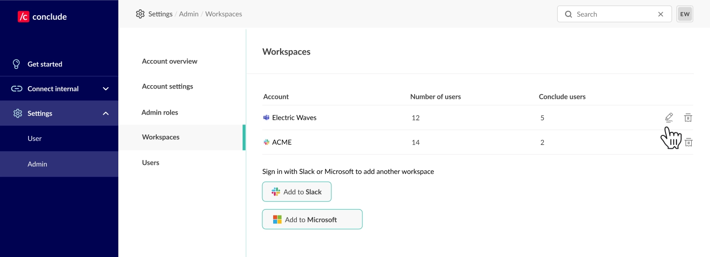 workspaces tab enable integration account