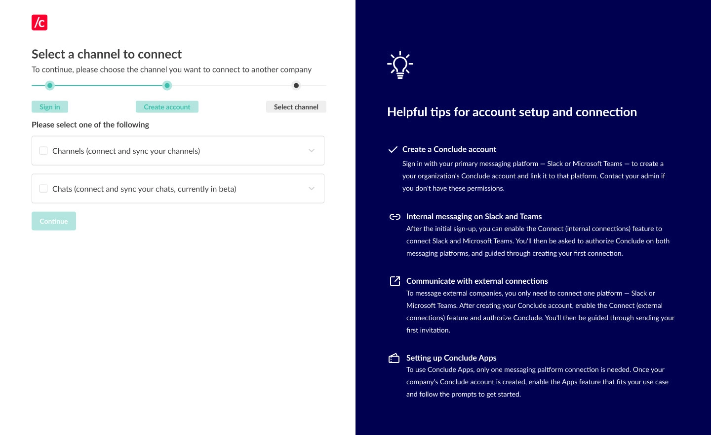 select a connection type