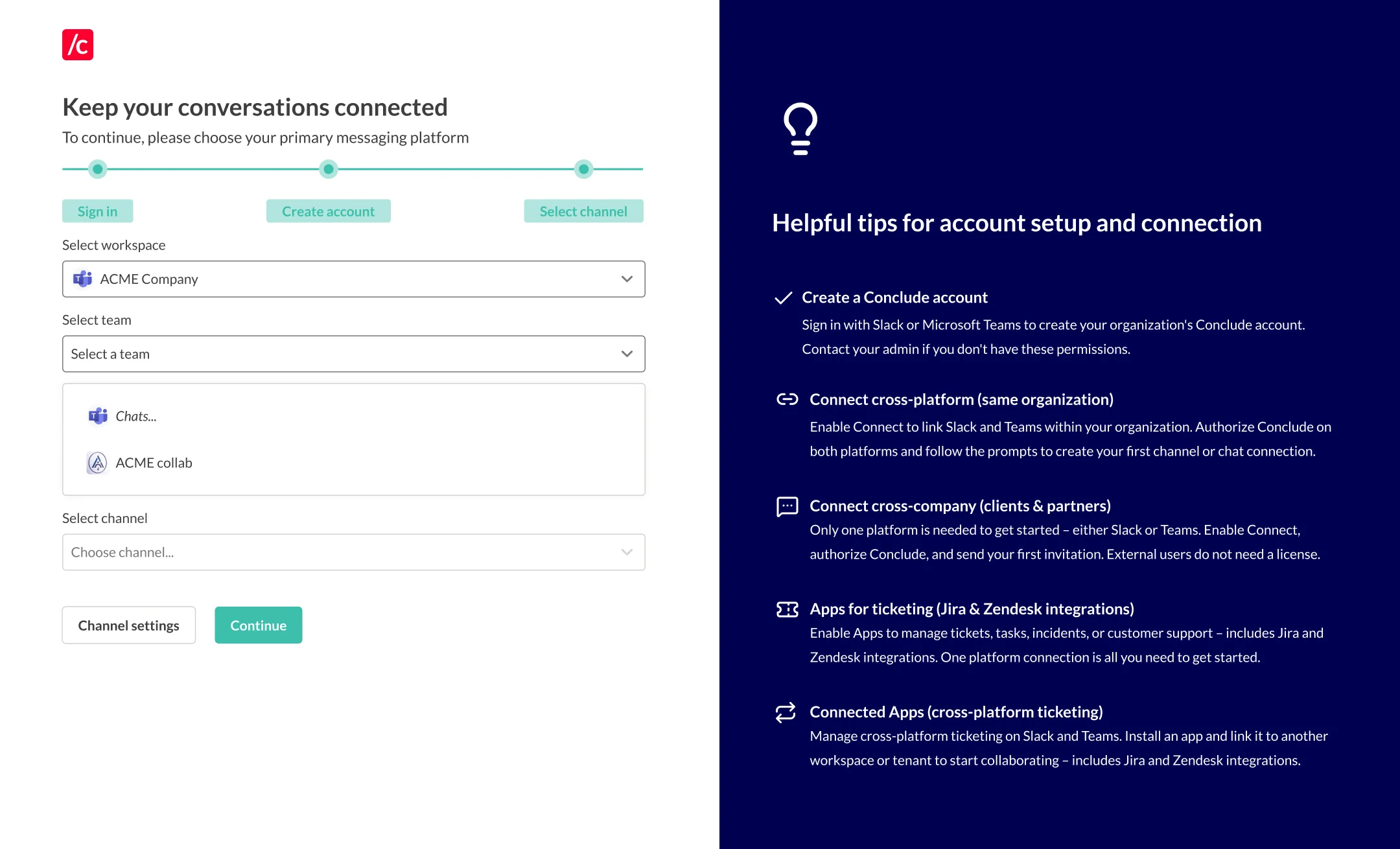 select a connection type