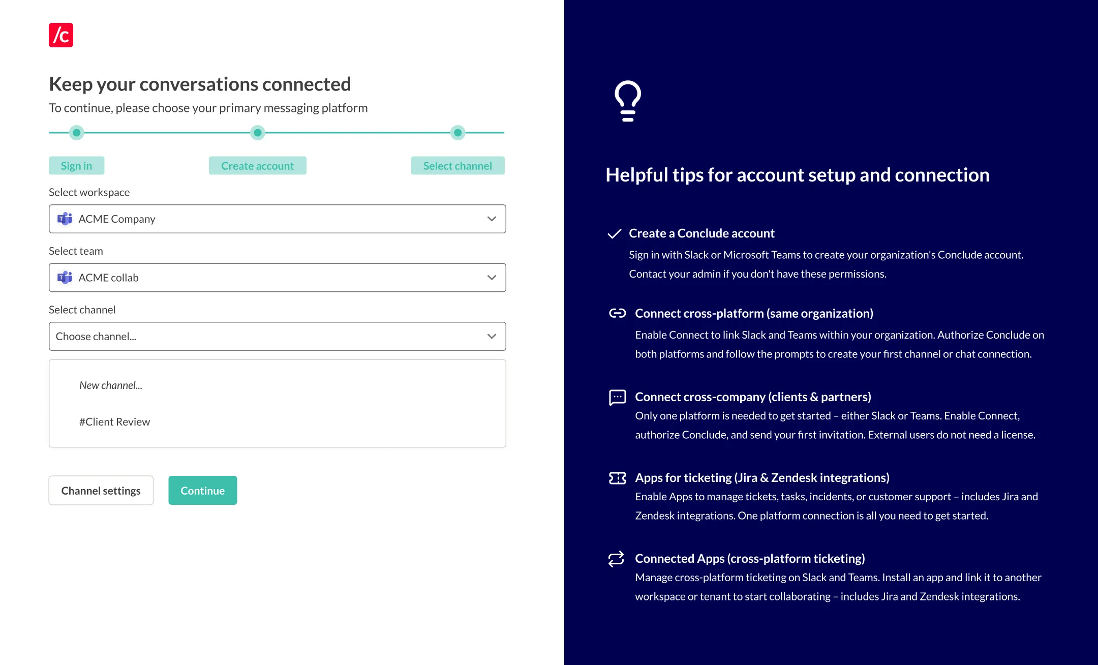 choose to connect either channels or chat