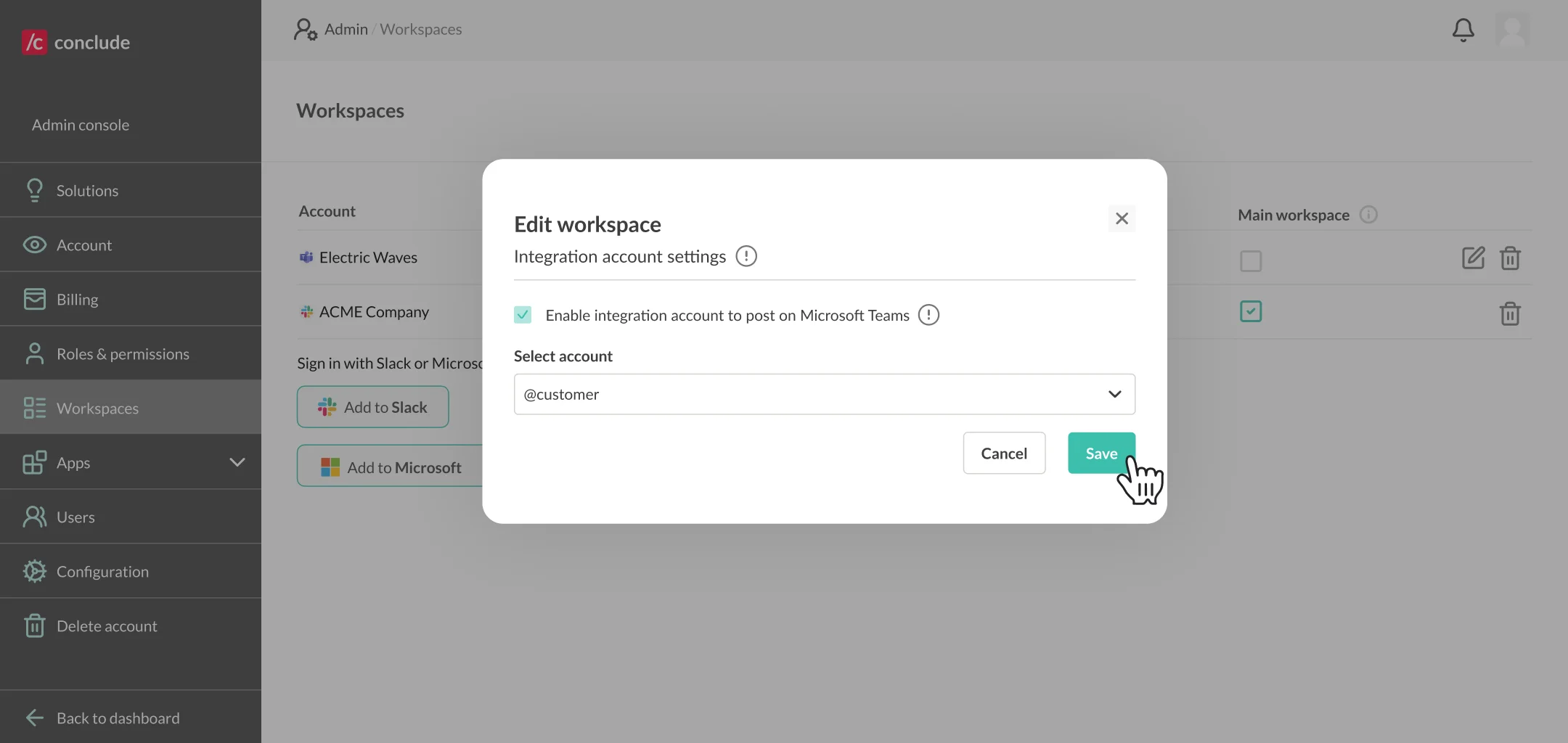activate integration account for posting messages in microsoft teams