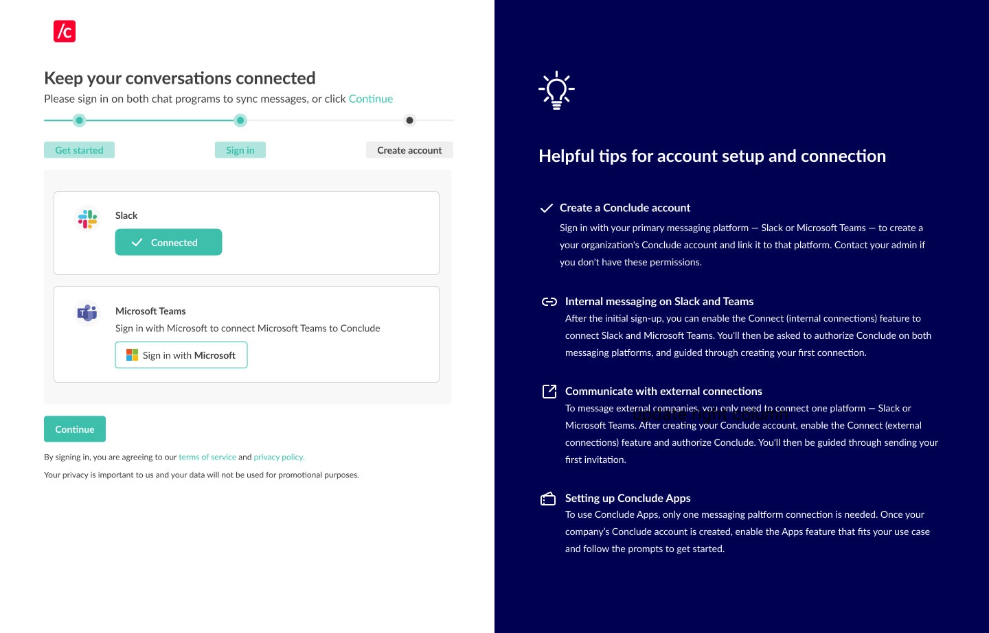 sign in with slack to connect
